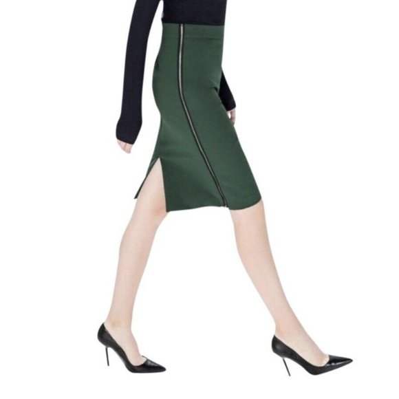 Zara Green Exposed Side Zipper Pencil Skirt Knee Length Size Large EUC - Picture 1 of 14